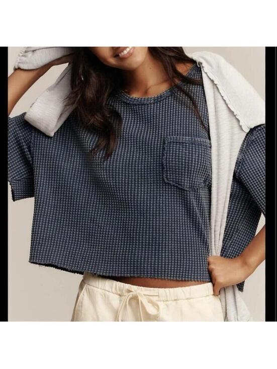 Pilcro Tops - Pilcro Charcoal Grey Cropped Waffle Pocket Tshirt oversized XS